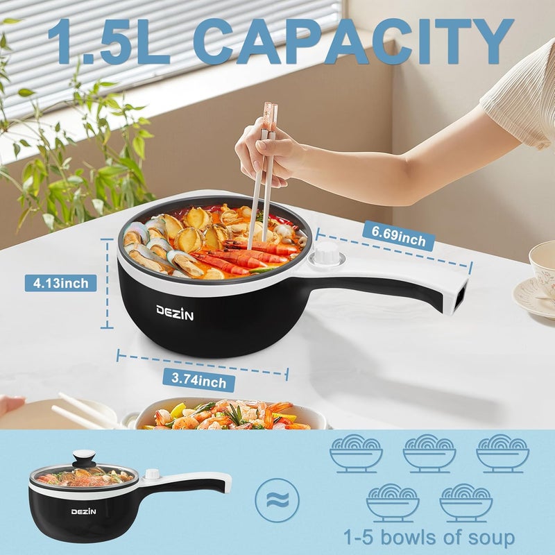 DEZIN Hot Pot Electric Upgraded, Non-Stick Sauté Pan, Rapid Noodles Electric Pot, 1.5L Mini Portable Hot Pot for Steak, Egg, Fried Rice, Ramen, Oatmeal, Soup with Power Adjustment - Image 4